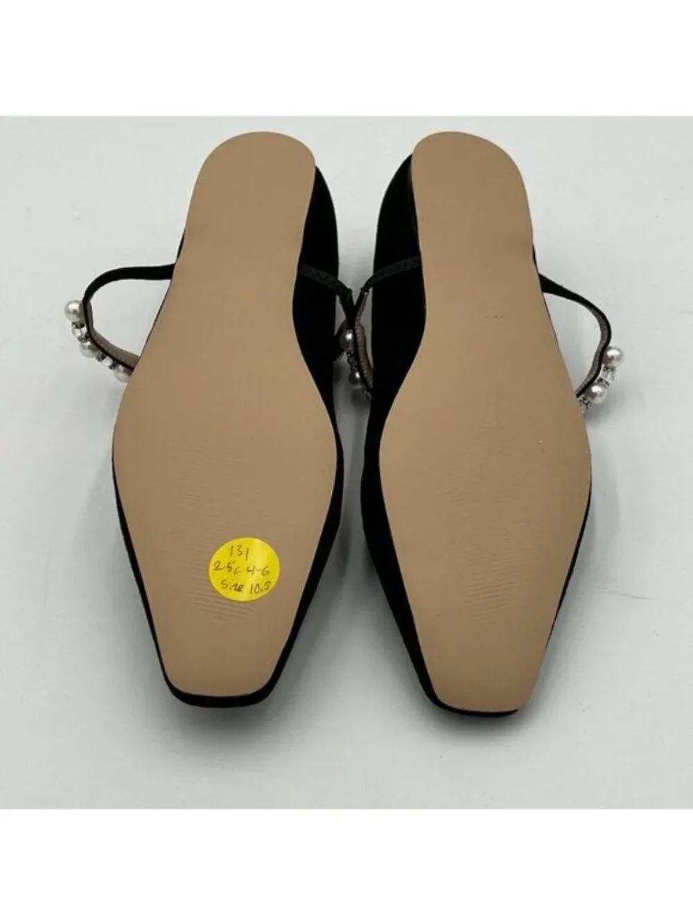 FOWT Black Square Toe Slip on Flats Pearl Studded Strap Pumps Wedding Shoes